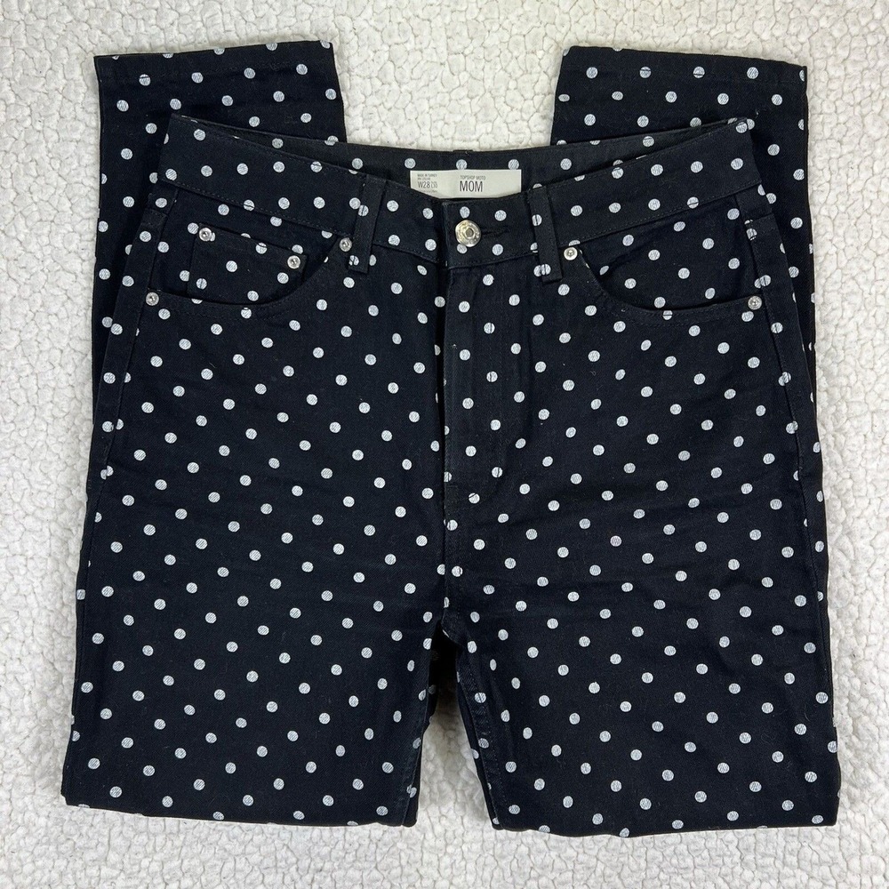 Topshop Moto Jeans Women's‎ Size 28 (Actual 29x26) Black Mom Polka Dots